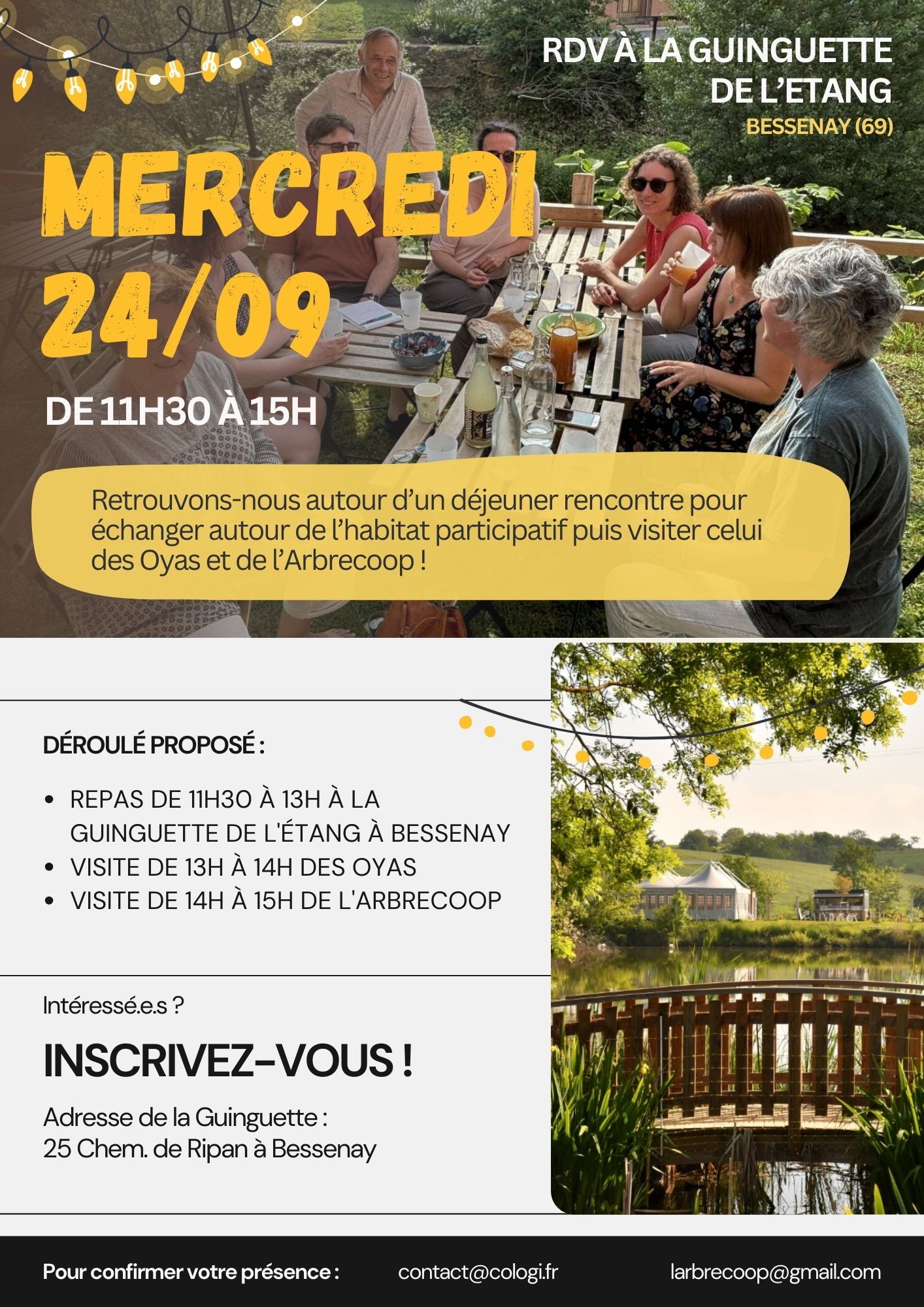 Retrouvons-nous autour d’un déjeuner rencontre pour échanger autour de l’habitat participatif puis visiter celui des Oyas et de l’Arbrecoop !
